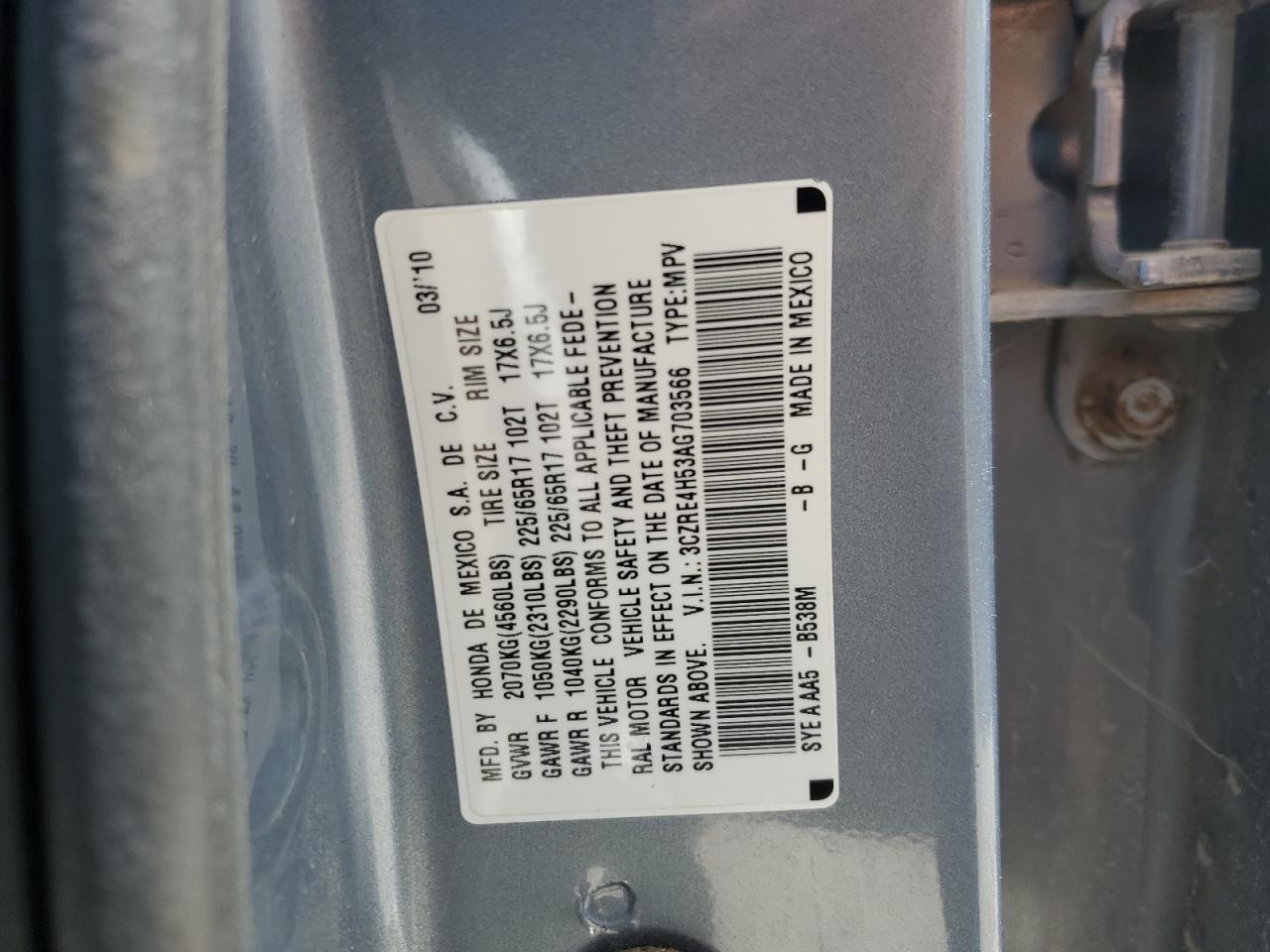 2010 Honda Cr-V Ex VIN: 3CZRE4H53AG703566 Lot: 64653115