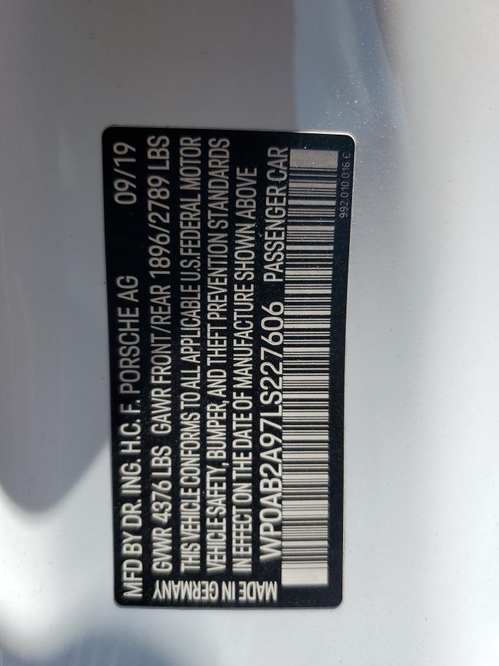2020 Porsche 911 Carrera S VIN: WP0AB2A97LS227606 Lot: 65814015