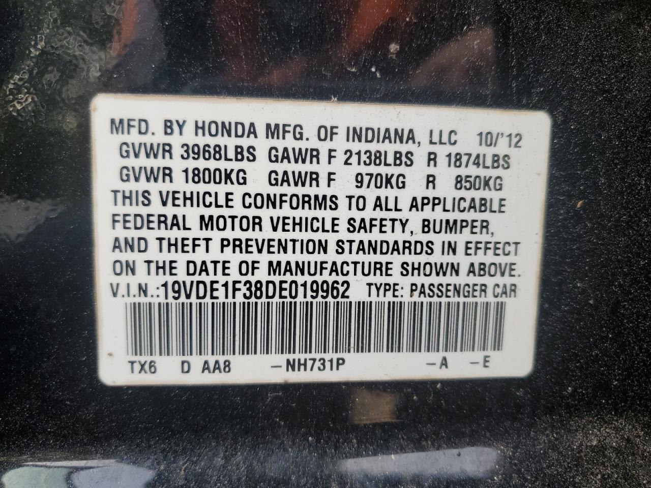 2013 Acura Ilx 20 VIN: 19VDE1F38DE019962 Lot: 67214885