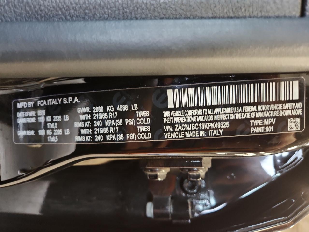 2019 Jeep Renegade Trailhawk VIN: ZACNJBC13KPK49325 Lot: 65168505