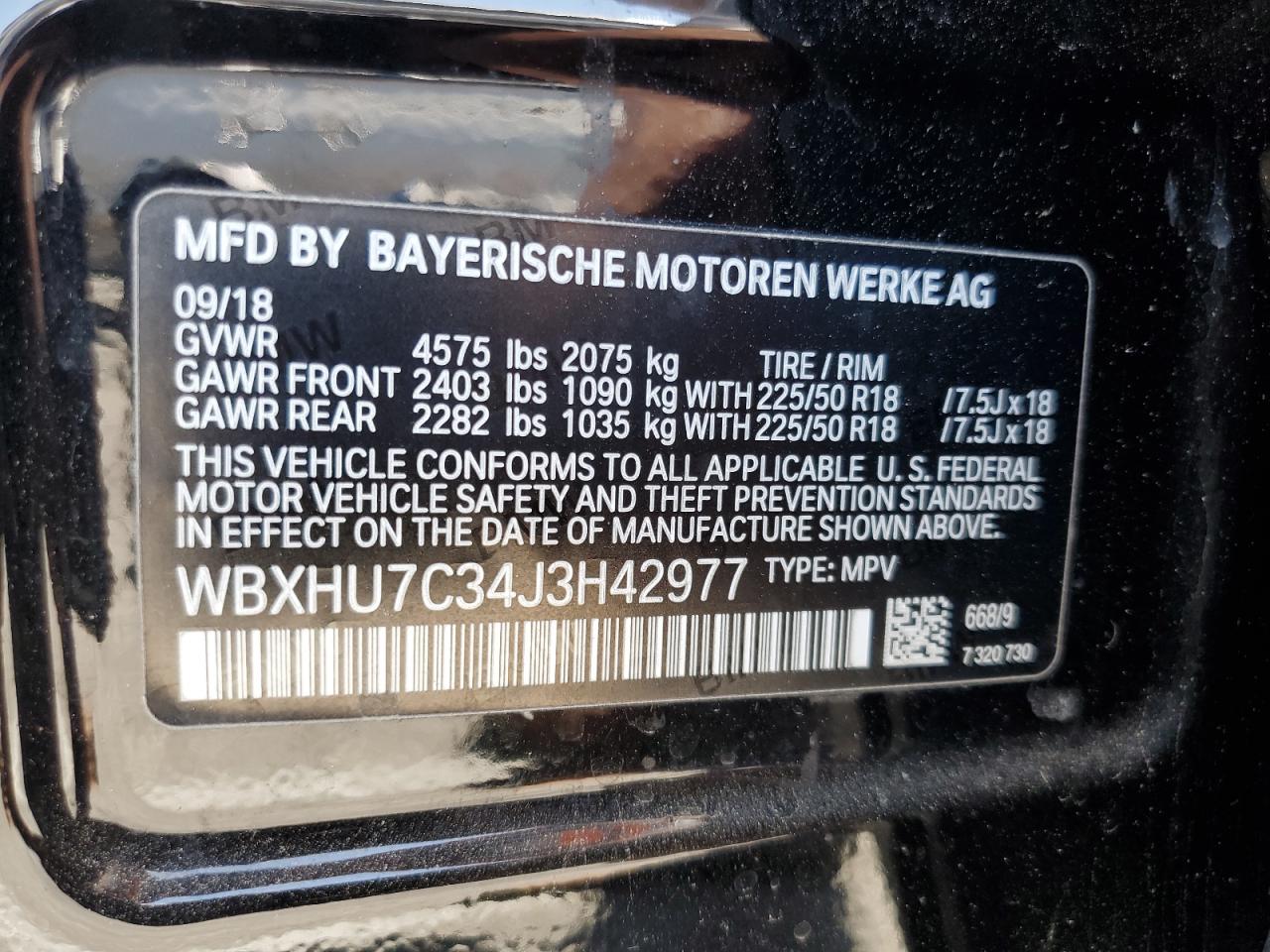 2018 BMW X1 Sdrive28I VIN: WBXHU7C34J3H42977 Lot: 59814365