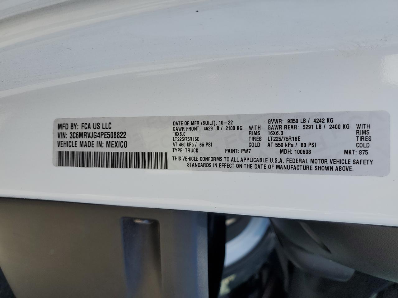 2023 Ram Promaster 3500 3500 High VIN: 3C6MRVJG4PE508822 Lot: 64014535