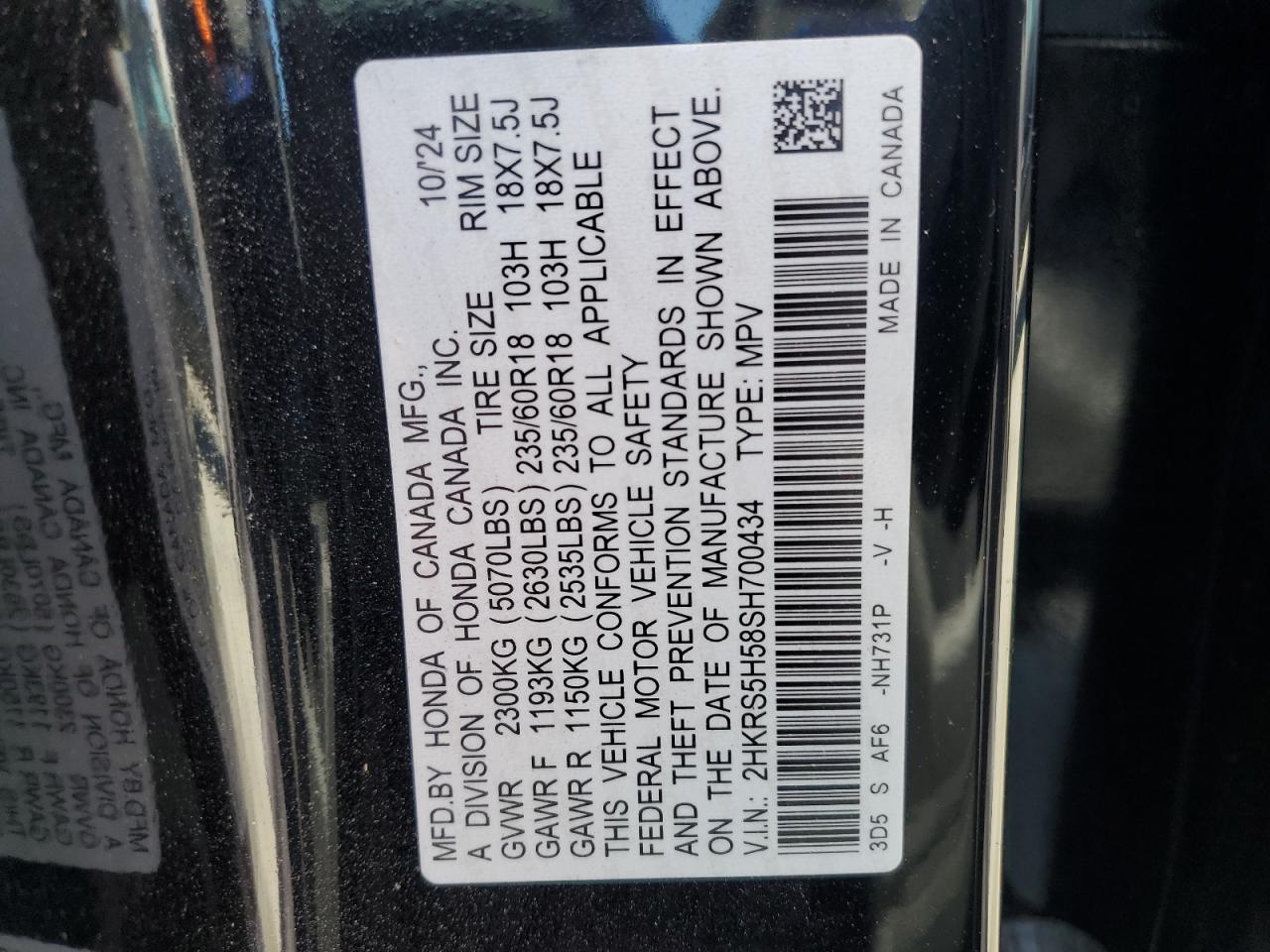 2025 Honda Cr-V Sport VIN: 2HKRS5H58SH700434 Lot: 66385045