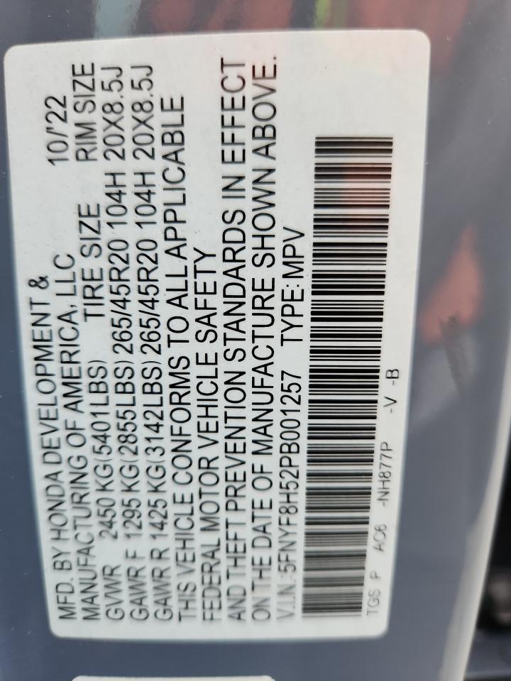 2023 Honda Passport Exl VIN: 5FNYF8H52PB001257 Lot: 62353715
