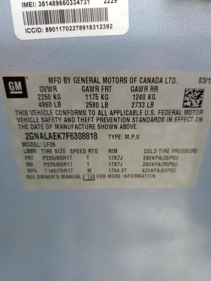 2015 Chevrolet Equinox Ls VIN: 2GNALAEK7F6308818 Lot: 63011795