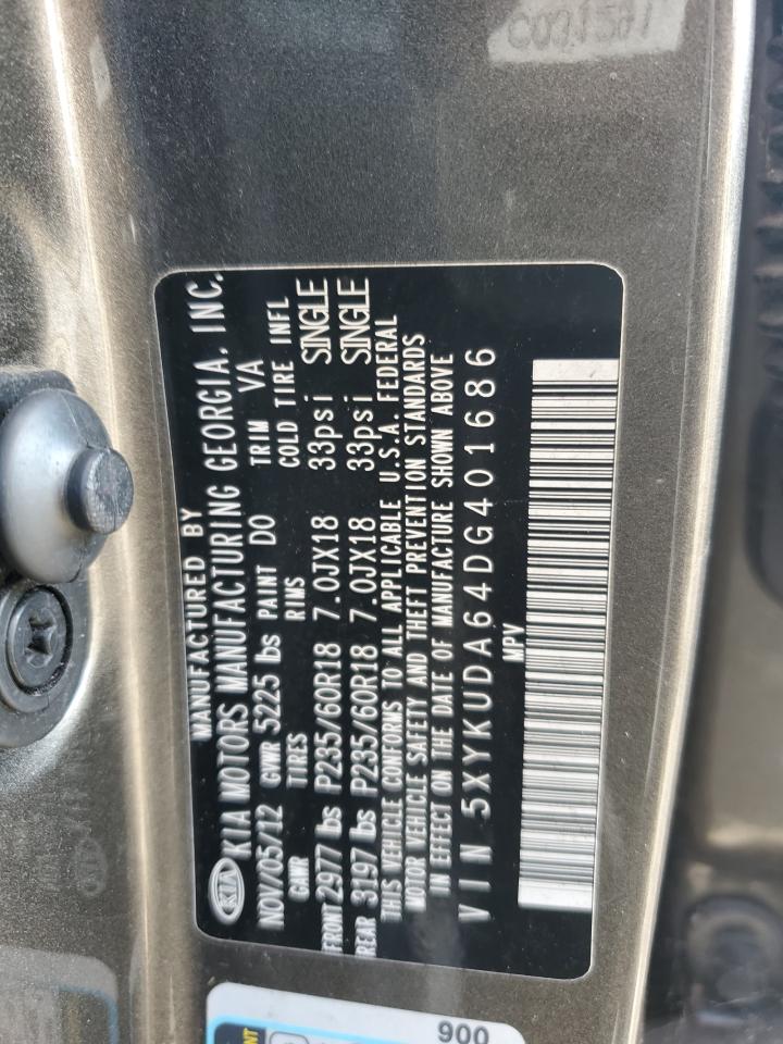 2013 Kia Sorento Ex VIN: 5XYKUDA64DG401686 Lot: 62184205