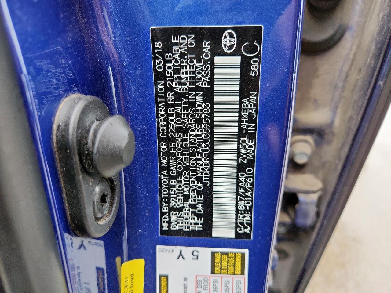 2018 Toyota Prius VIN: JTDKBRFU3J3595783 Lot: 64004145