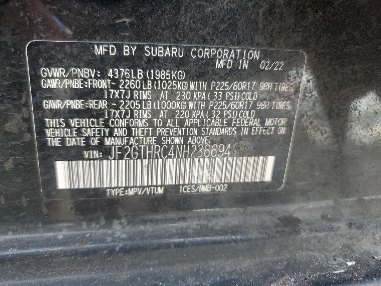 2022 Subaru Crosstrek Sport VIN: JF2GTHRC4NH236694 Lot: 64847045