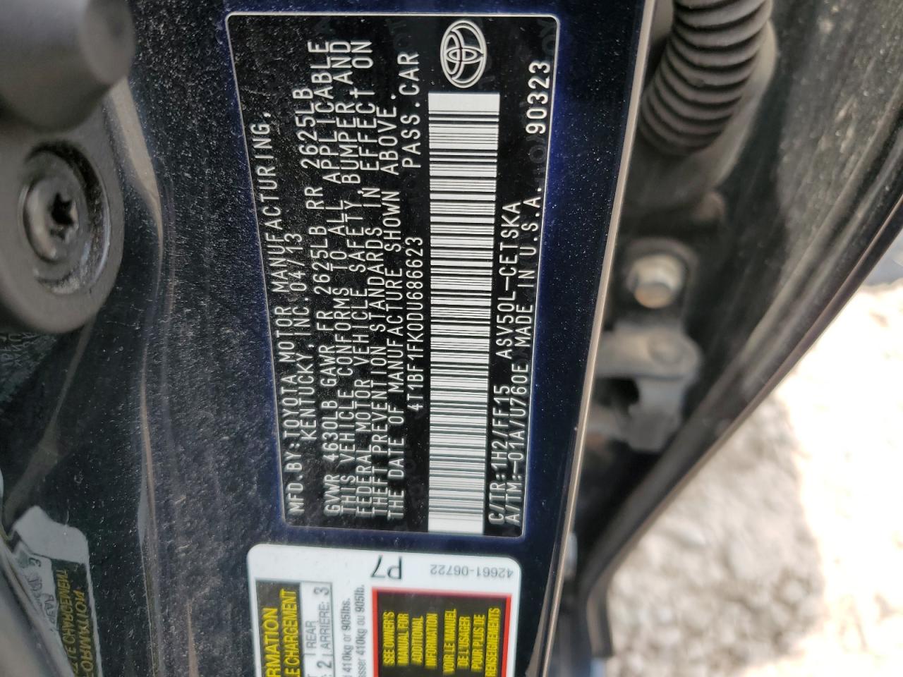 4T1BF1FK0DU686623 2013 Toyota Camry L