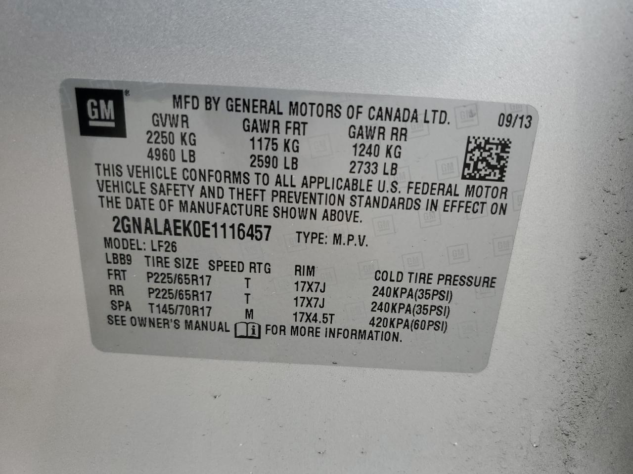 2014 Chevrolet Equinox Ls VIN: 2GNALAEK0E1116457 Lot: 65581905