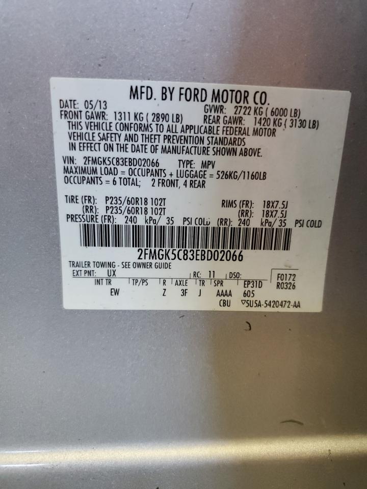 2014 Ford Flex Sel VIN: 2FMGK5C83EBD02066 Lot: 65143645
