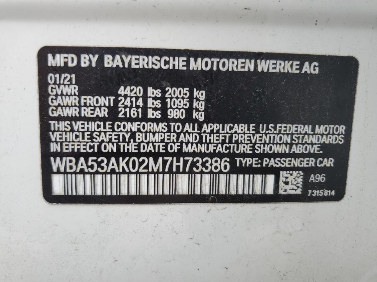 2021 BMW 228I VIN: WBA53AK02M7H73386 Lot: 65270825