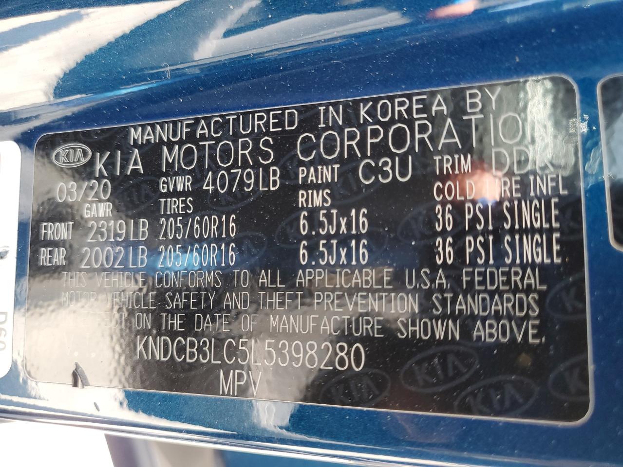 2020 Kia Niro Lx VIN: KNDCB3LC5L5398280 Lot: 63717355