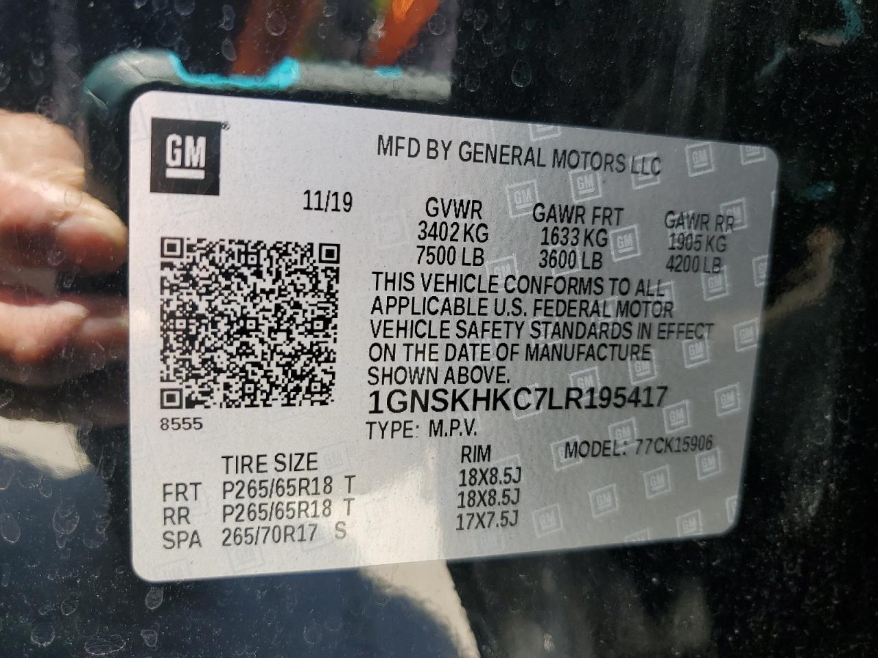 2020 Chevrolet Suburban K1500 Lt VIN: 1GNSKHKC7LR195417 Lot: 64269235