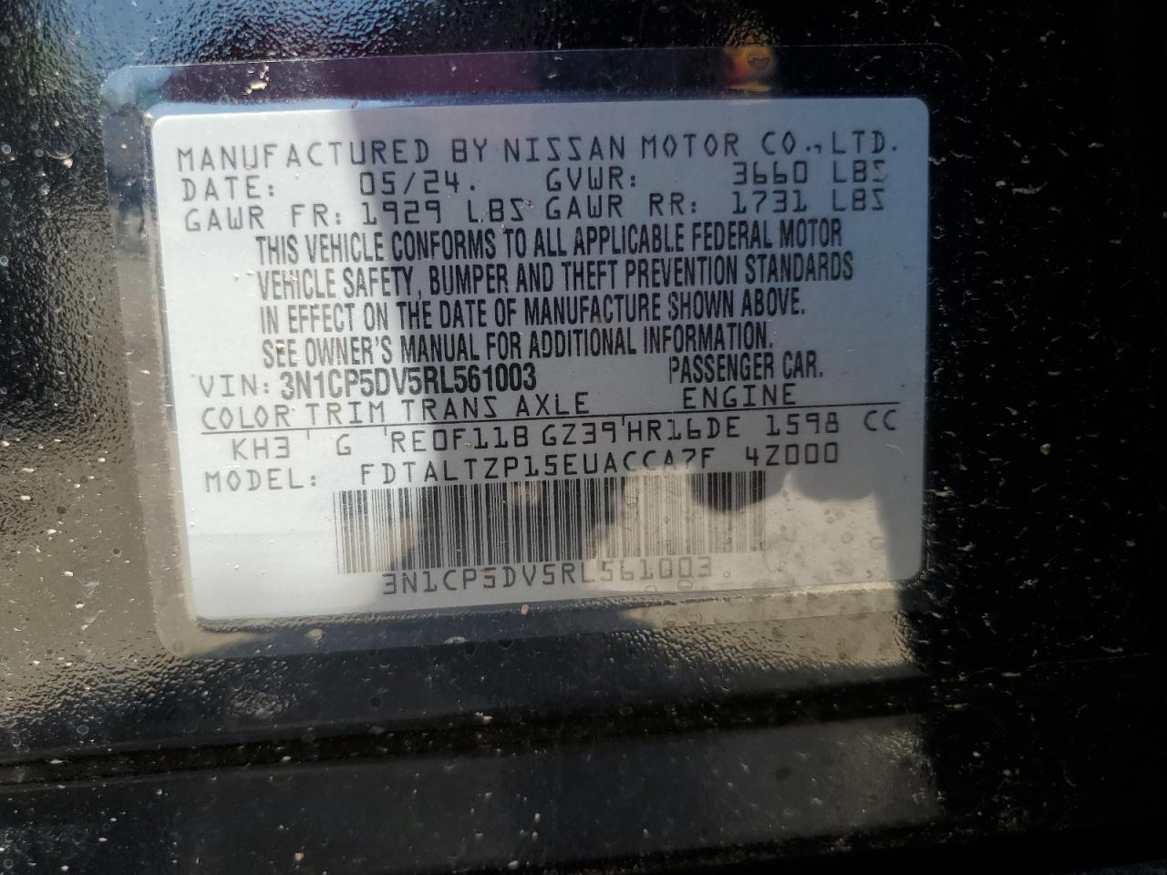 2024 Nissan Kicks Sr VIN: 3N1CP5DV5RL561003 Lot: 64314915