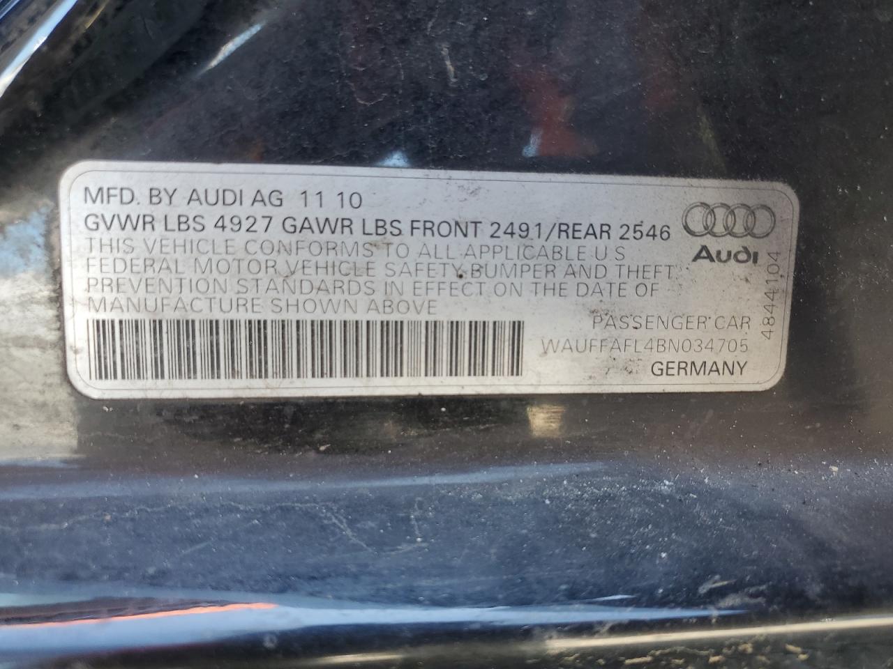 wauffafl4bn034705 WAUFFAFL4BN034705 2011 Audi A4 Premium Plus