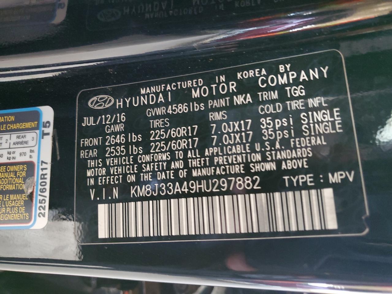 km8j33a49hu297882 KM8J33A49HU297882 2017 Hyundai Tucson Limited