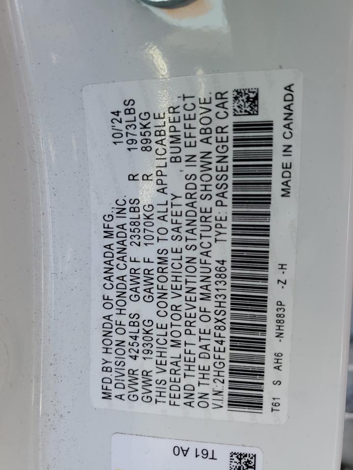 2025 Honda Civic Sport VIN: 2HGFE4F8XSH313864 Lot: 63690005