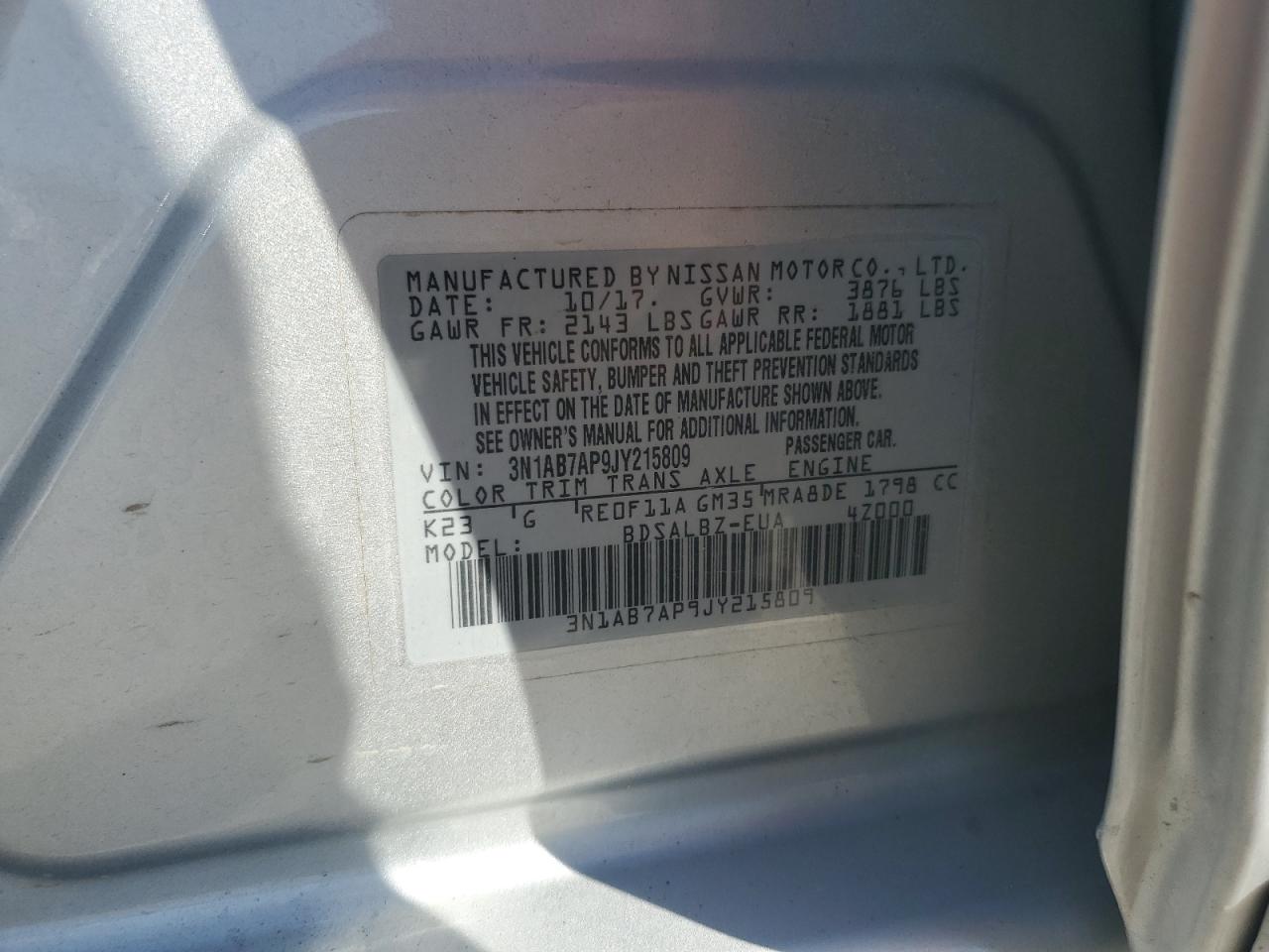 2018 Nissan Sentra S VIN: 3N1AB7AP9JY215809 Lot: 64440265