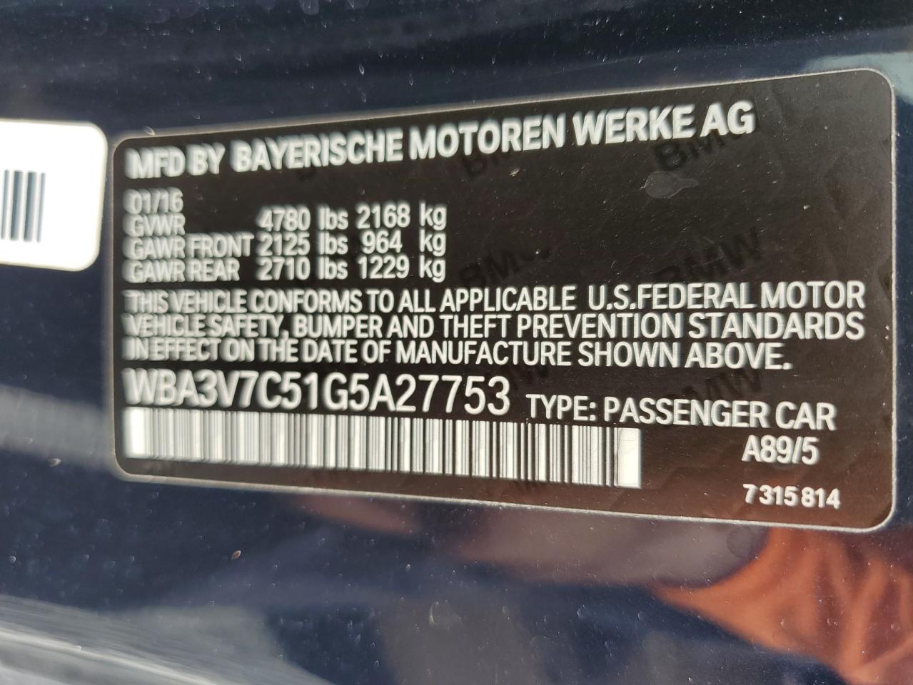 2016 BMW 428 I Sulev VIN: WBA3V7C51G5A27753 Lot: 63281755