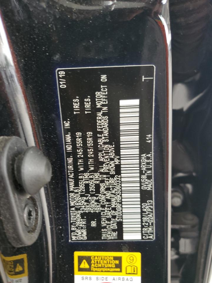 2019 Toyota Highlander Hybrid Limited VIN: 5TDDGRFH6KS060332 Lot: 63834785