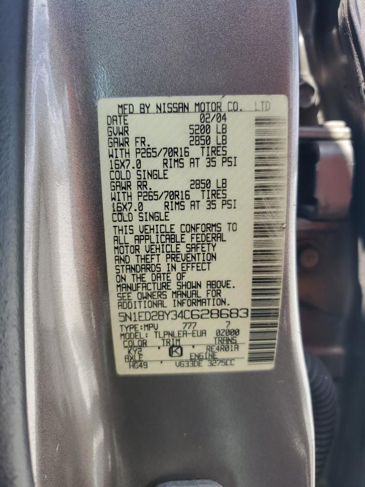 5n1ed28y34c628683 5N1ED28Y34C628683 2004 Nissan Xterra Xe