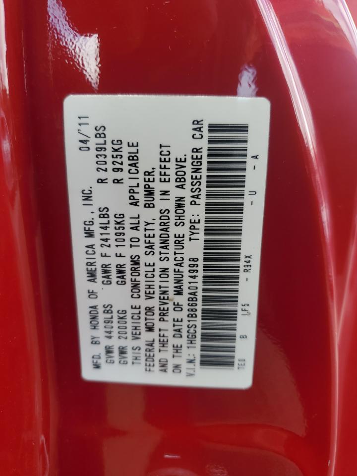 2011 Honda Accord Exl VIN: 1HGCS1B86BA014998 Lot: 64064835