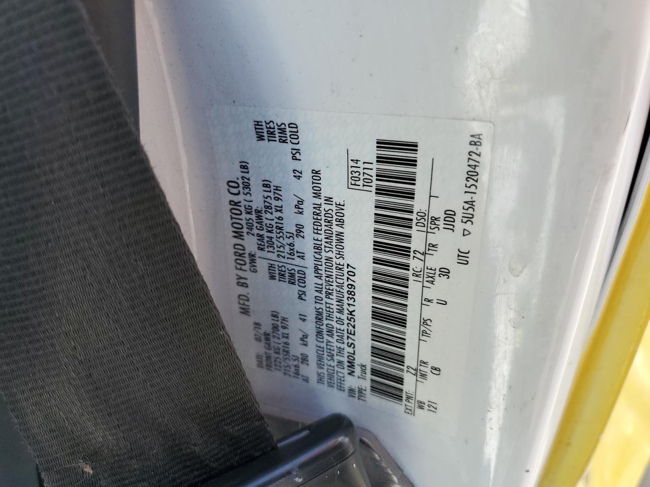 2019 Ford Transit Connect Xl VIN: NM0LS7E25K1389707 Lot: 65645795