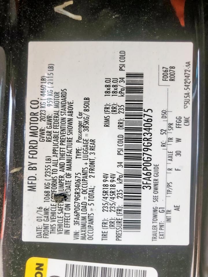 2016 Ford Fusion S VIN: 3FA6P0G79GR340675 Lot: 65092975