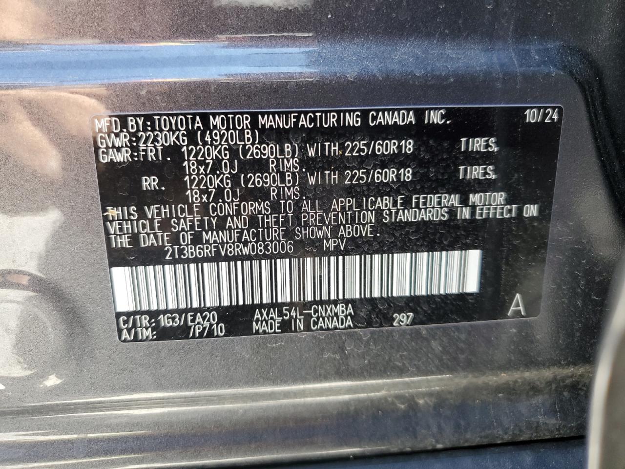2024 Toyota Rav4 Xle Premium VIN: 2T3B6RFV8RW083006 Lot: 65147215