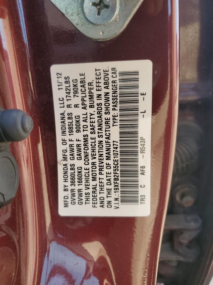 2012 Honda Civic Lx VIN: 19XFB2F55CE107477 Lot: 64278815