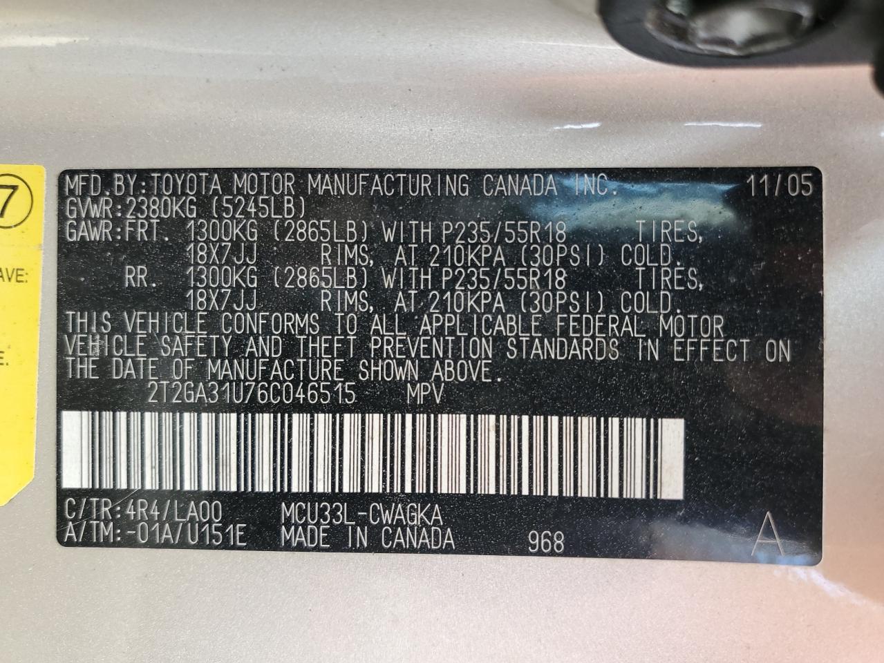 2006 Lexus Rx 330 VIN: 2T2GA31U76C046515 Lot: 63557655