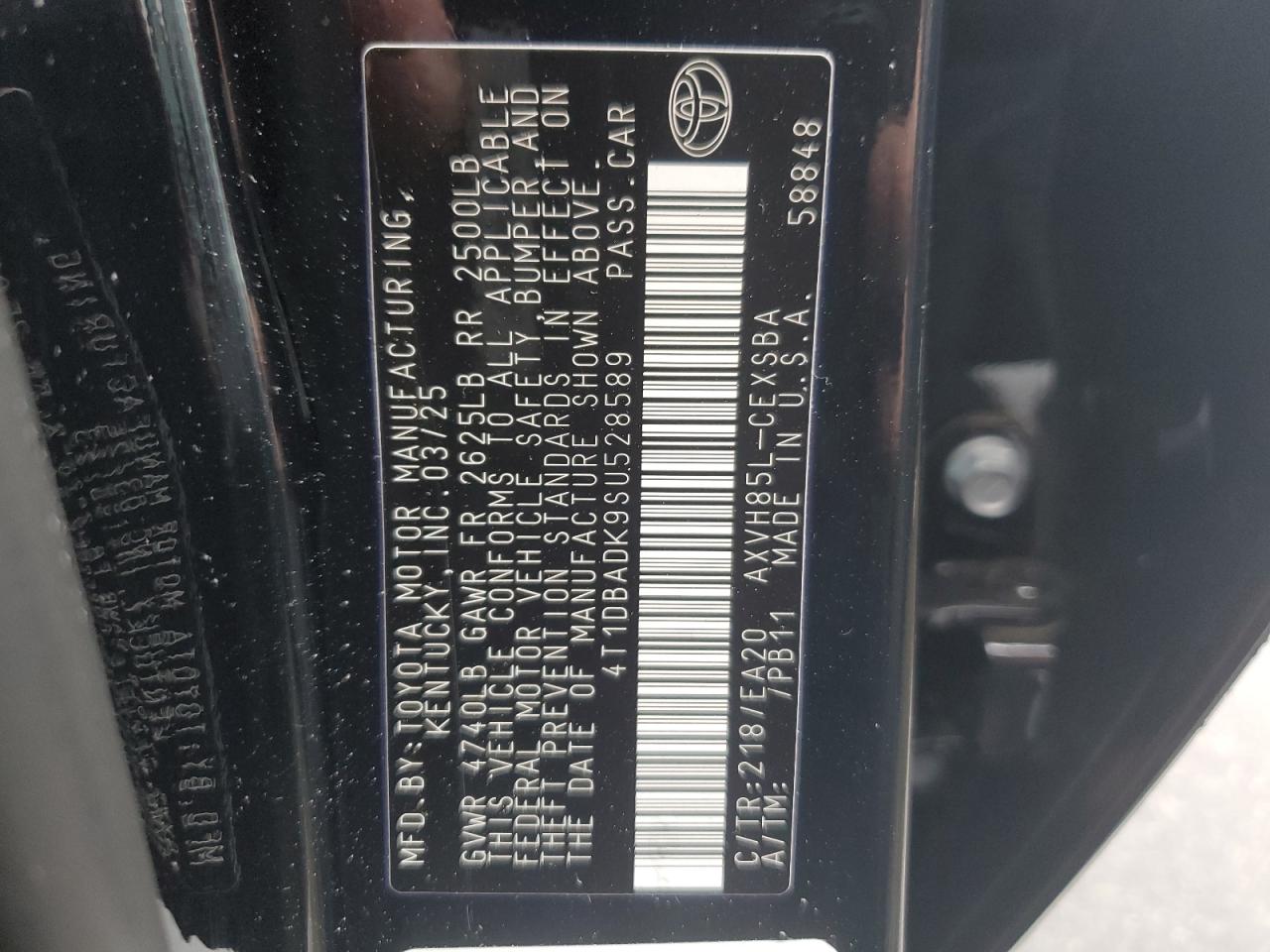 2025 Toyota Camry Xse VIN: 4T1DBADK9SU528589 Lot: 63651675