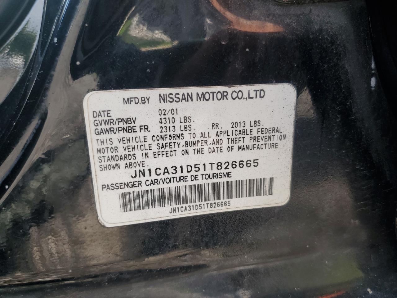 2001 Nissan Maxima Gxe VIN: JN1CA31D51T826665 Lot: 63683545