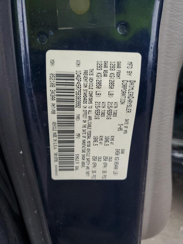 2005 Dodge Caravan Sxt VIN: 1D4GP45R75B383992 Lot: 64492435