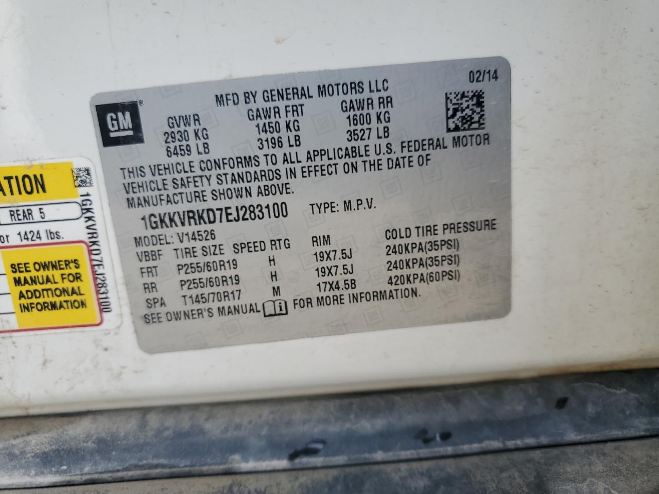 2014 GMC Acadia Slt-1 VIN: 1GKKVRKD7EJ283100 Lot: 66416425