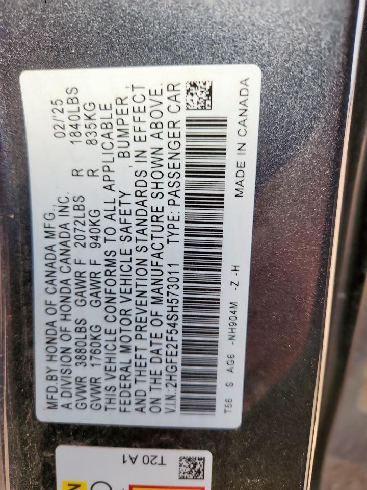 2025 Honda Civic Sport VIN: 2HGFE2F54SH573011 Lot: 63339975