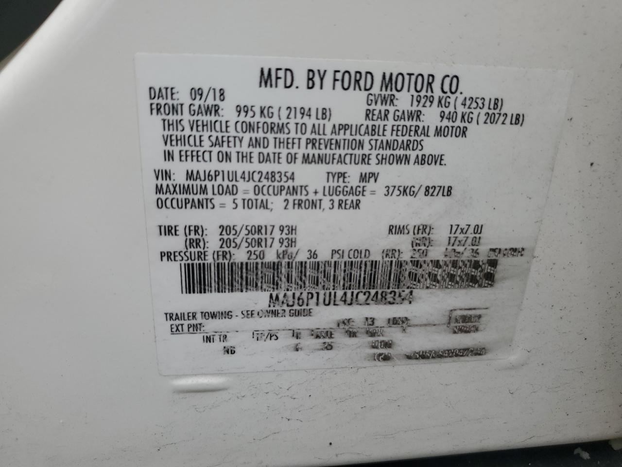 2018 Ford Ecosport Se VIN: MAJ6P1UL4JC248354 Lot: 64450645