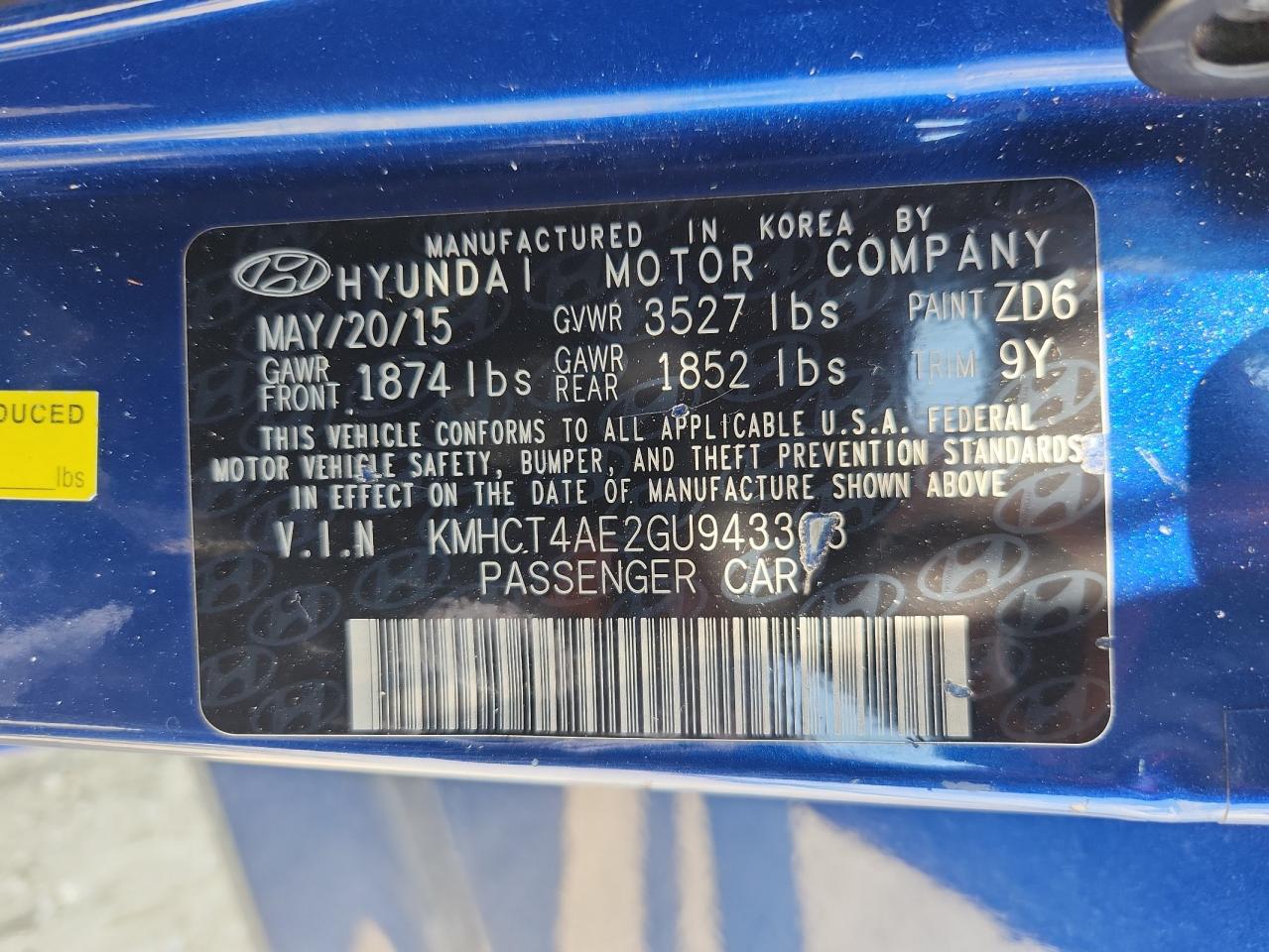 2016 Hyundai Accent Se VIN: KMHCT4AE2GU943303 Lot: 63970805