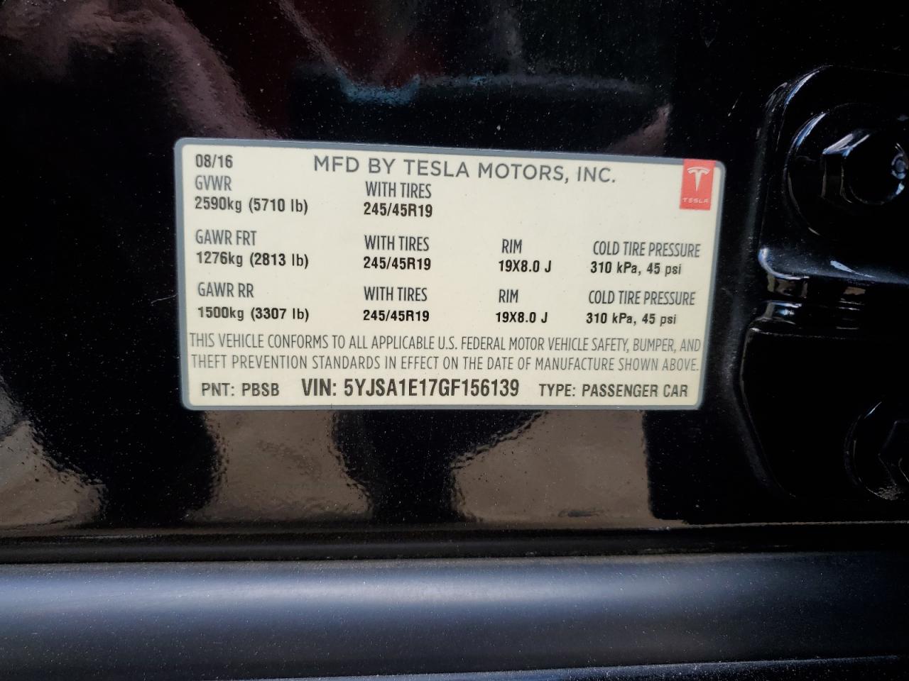 2016 Tesla Model S VIN: 5YJSA1E17GF156139 Lot: 65442965