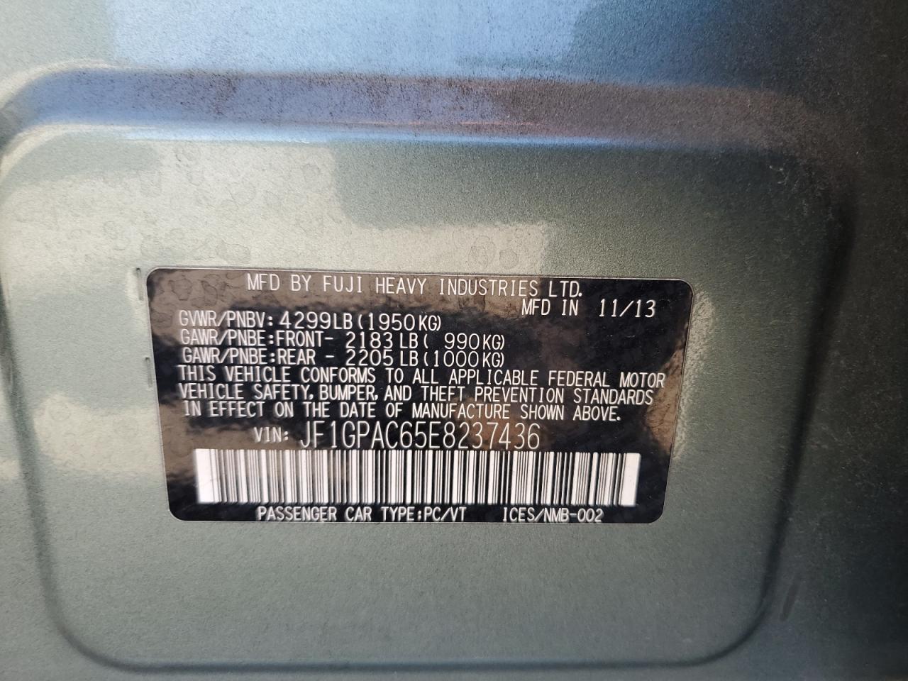 2014 Subaru Impreza Premium VIN: JF1GPAC65E8237436 Lot: 64694055