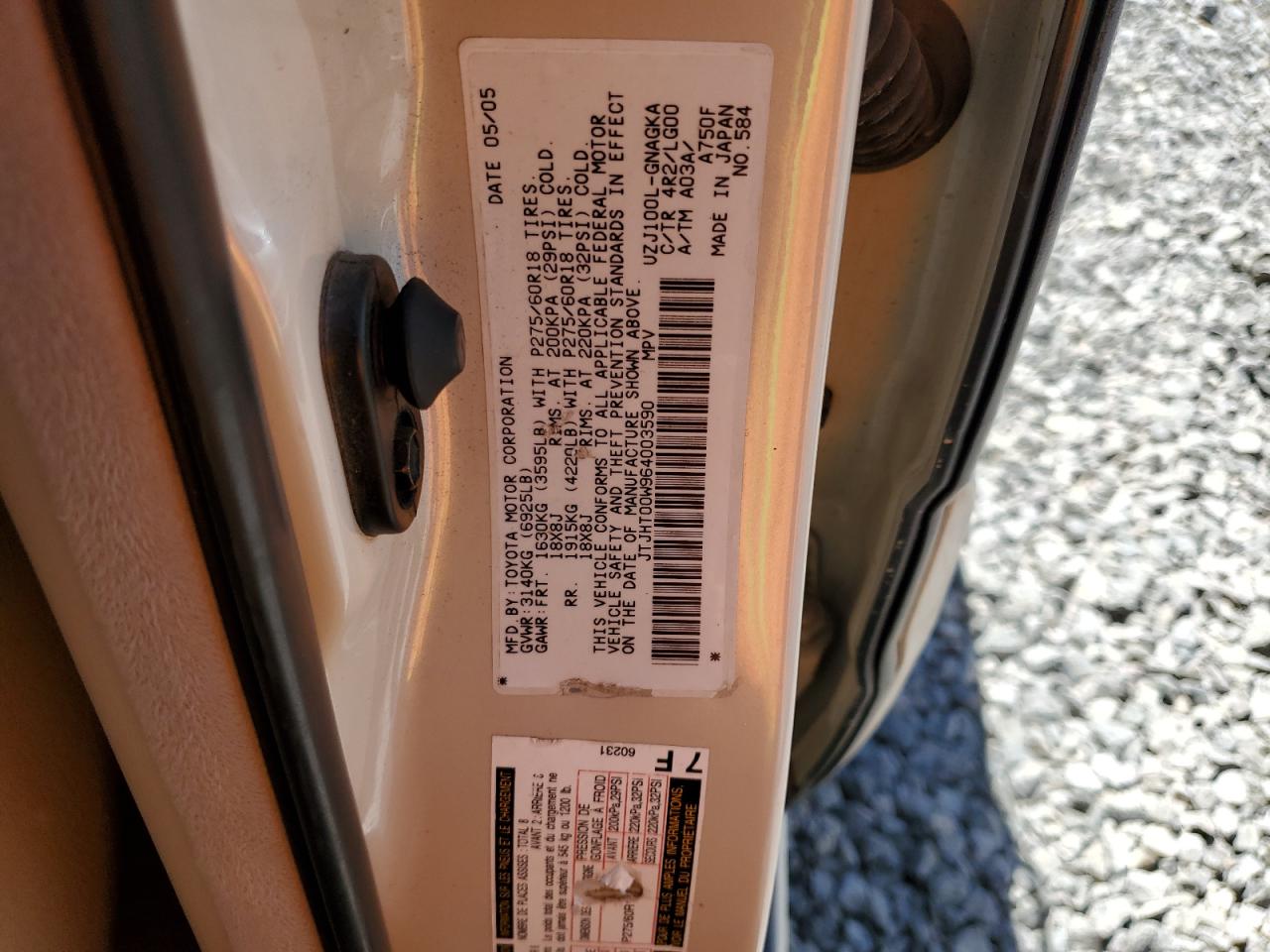 2006 Lexus Lx 470 VIN: JTJHT00W964003590 Lot: 63517835