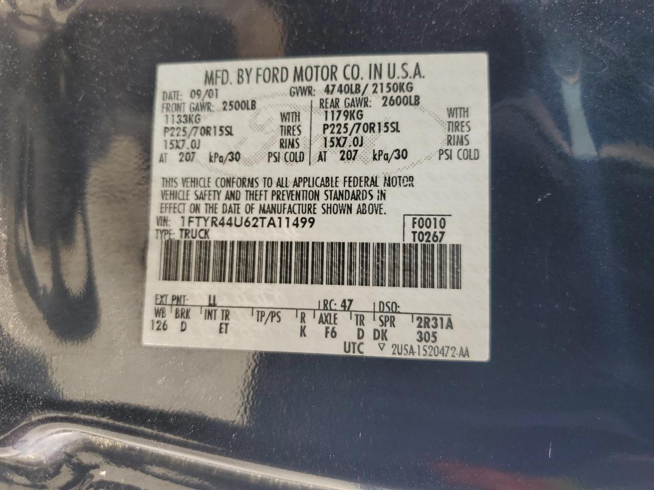 2002 Ford Ranger Super Cab VIN: 1FTYR44U62TA11499 Lot: 64448045