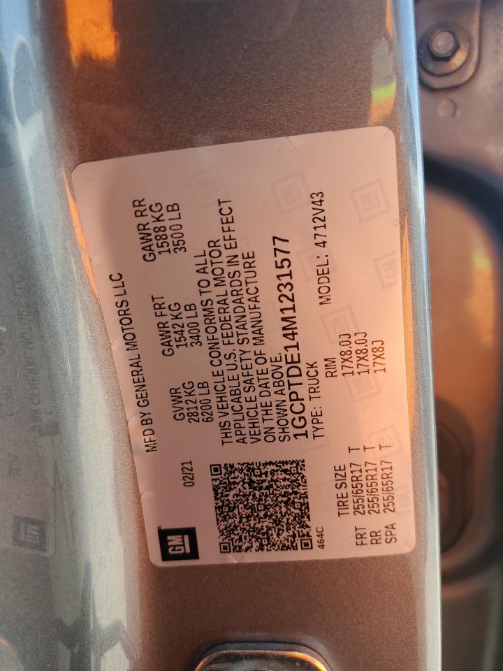 2021 Chevrolet Colorado Z71 VIN: 1GCPTDE14M1231577 Lot: 64310615