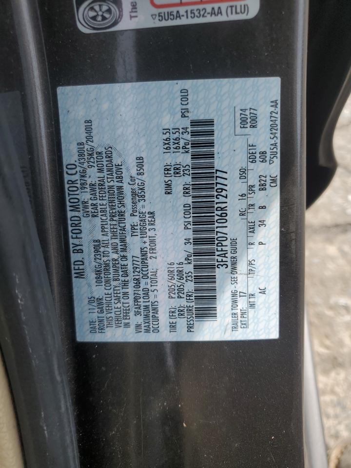 2006 Ford Fusion Se VIN: 3FAFP07106R129777 Lot: 62745905