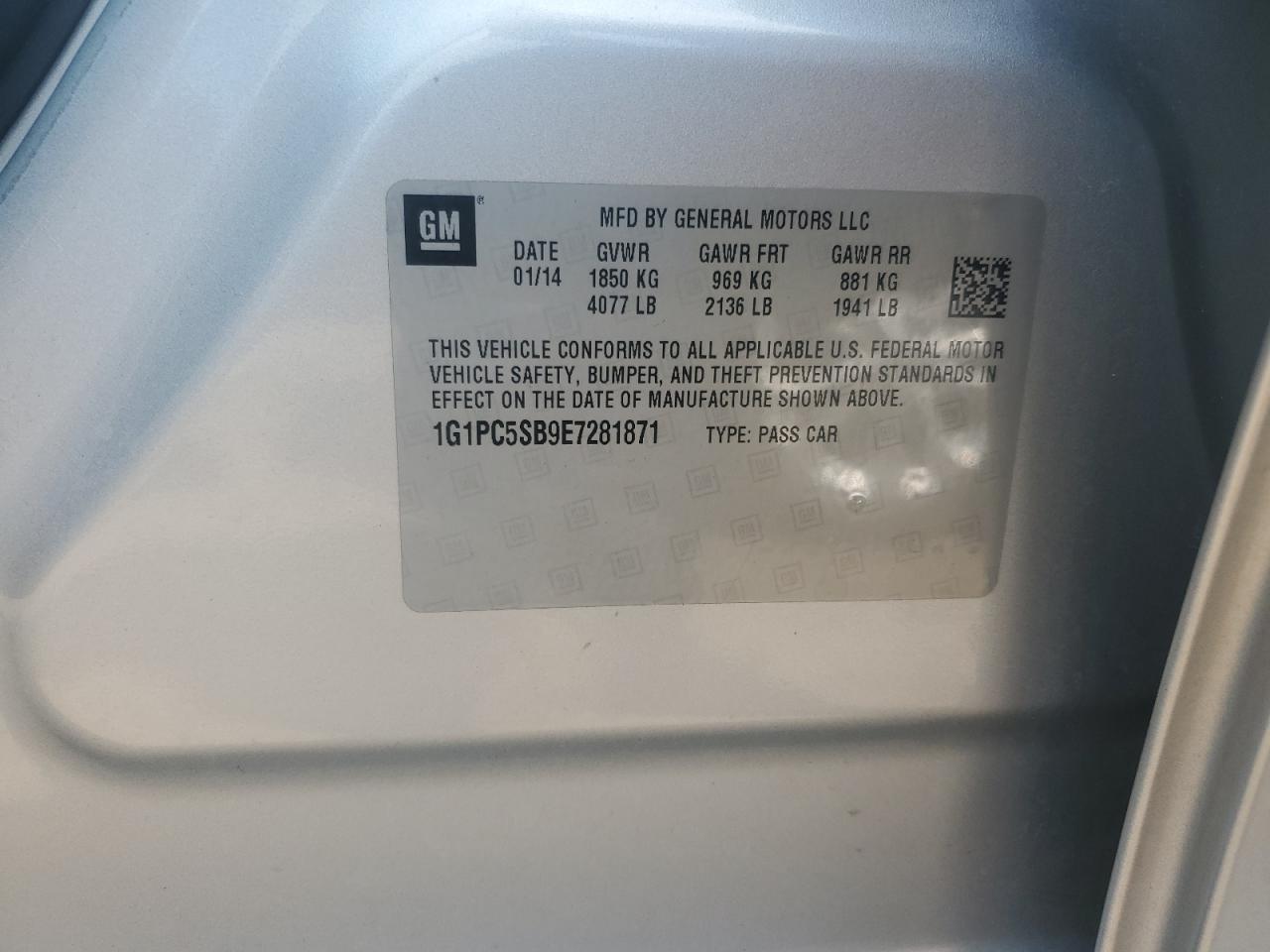 2014 Chevrolet Cruze Lt VIN: 1G1PC5SB9E7281871 Lot: 66668955