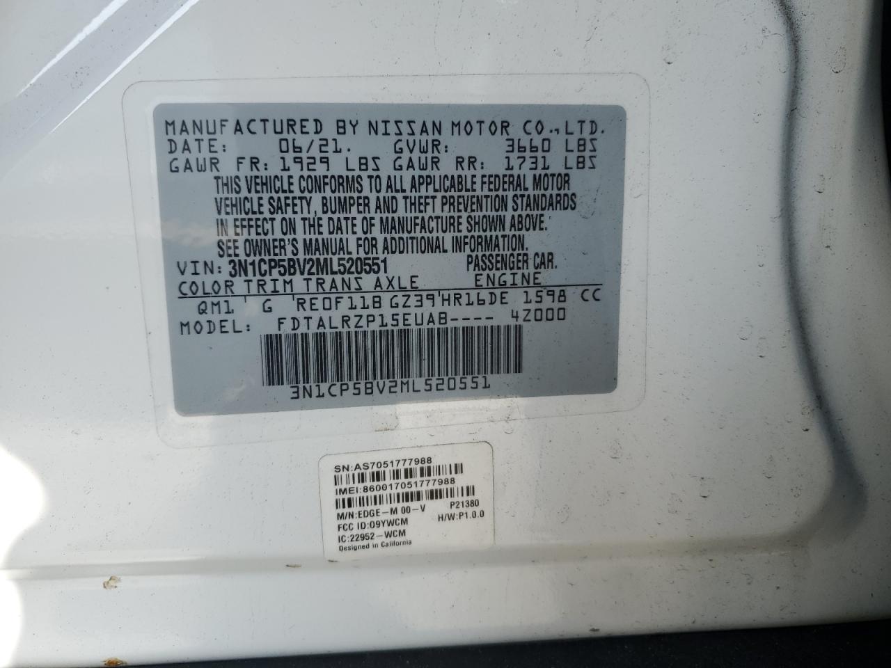2021 Nissan Kicks S VIN: 3N1CP5BV2ML520551 Lot: 63389805