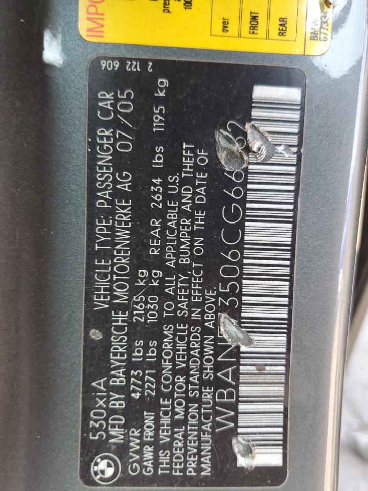 2006 BMW 530 Xi VIN: WBANF73506CG66562 Lot: 65164045