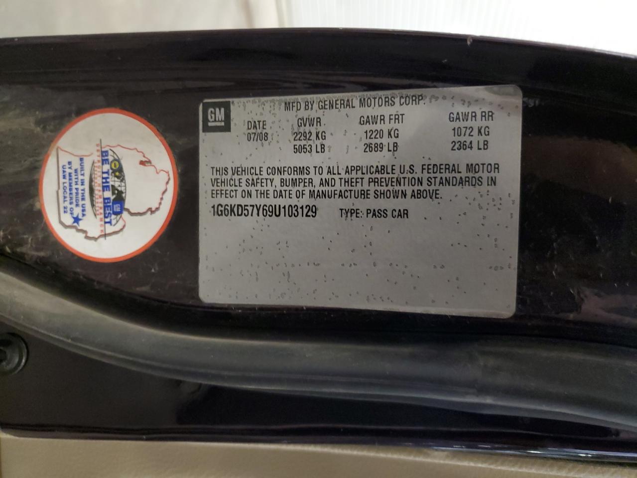 1g6kd57y69u103129 1G6KD57Y69U103129 2009 Cadillac Dts