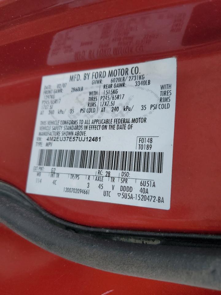 2007 Mercury Mountaineer Luxury VIN: 4M2EU37E57UJ12481 Lot: 64177755